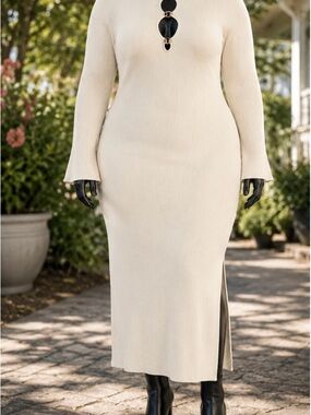 Future Collective Women's Ribbed Maxi Dress, 4X - Cream